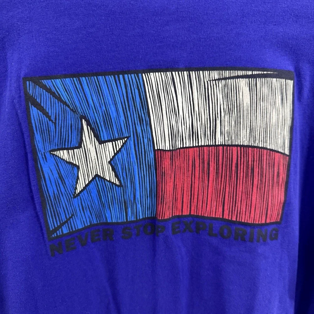 The North Face Texas Flag T Shirt Mens Medium Blue Never Stop Exploring Logo